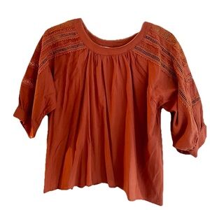 Sundance Top Womens XL Brown Crochet Boho Lagen look Blouse 100% Cotton
